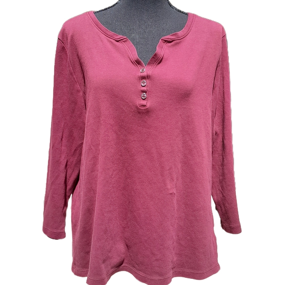 KAREN SCOTT 3/4 Sleeve Henley Shirt SIZE X-LARGE